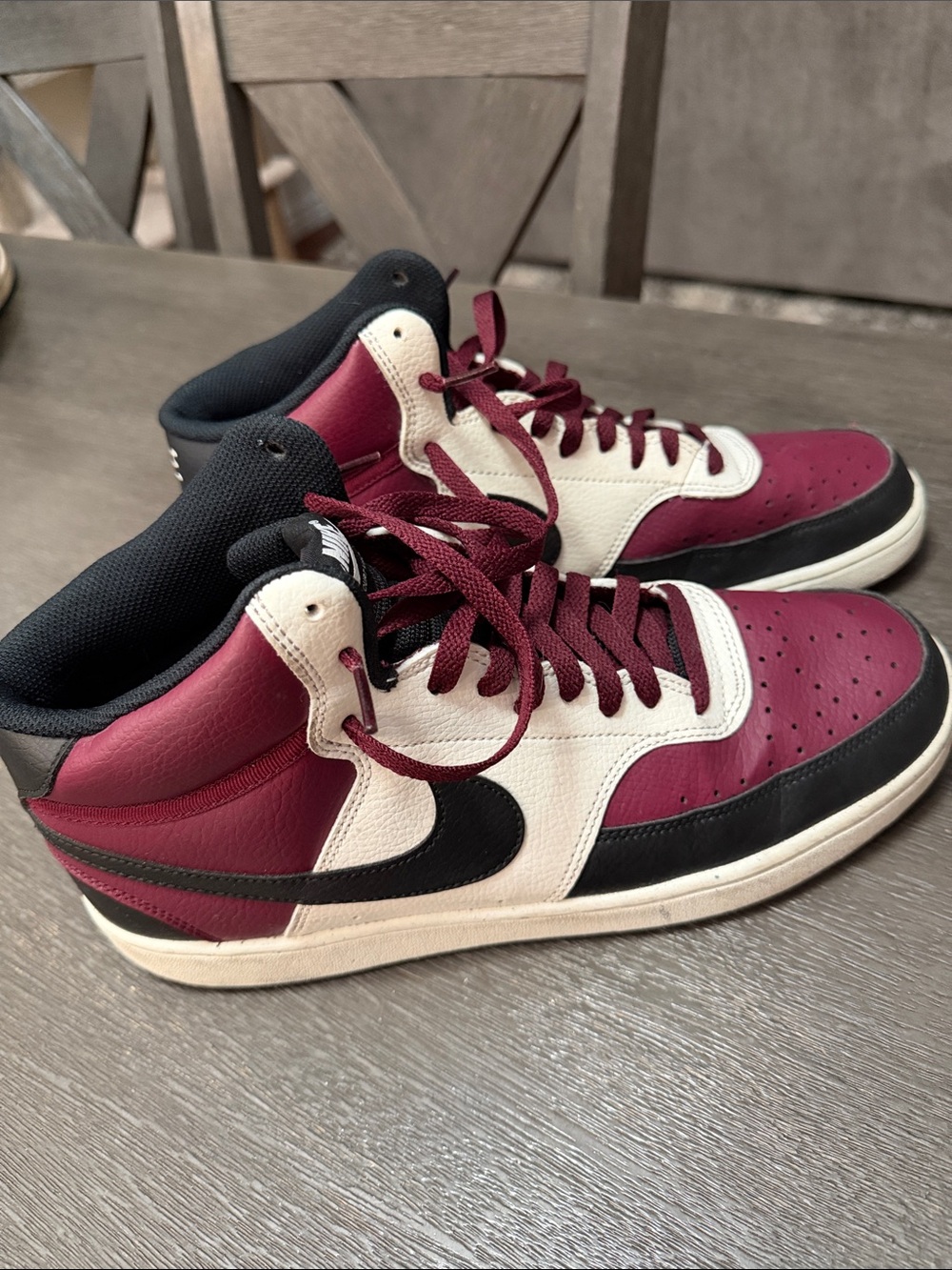 Nike Court Vision Men's Burgundy, White & Black High-Top Sneakers size 11 US